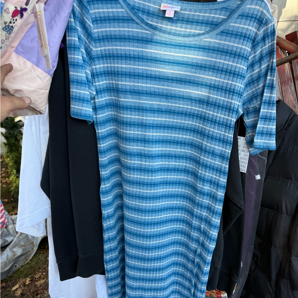 LuLaRoe Teal and White Striped Top